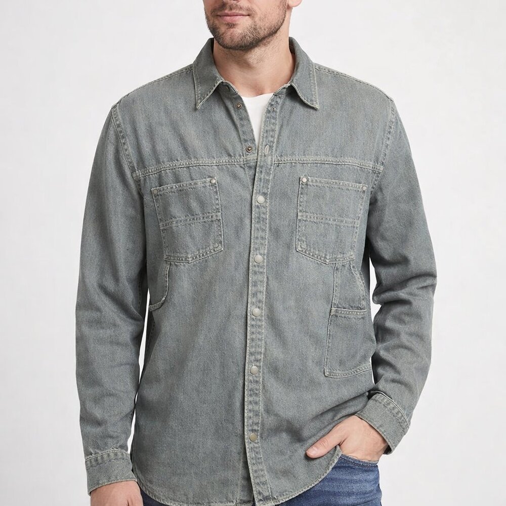 WeSC Cotton Denim Utility Shirt w hammer loops SM NWT